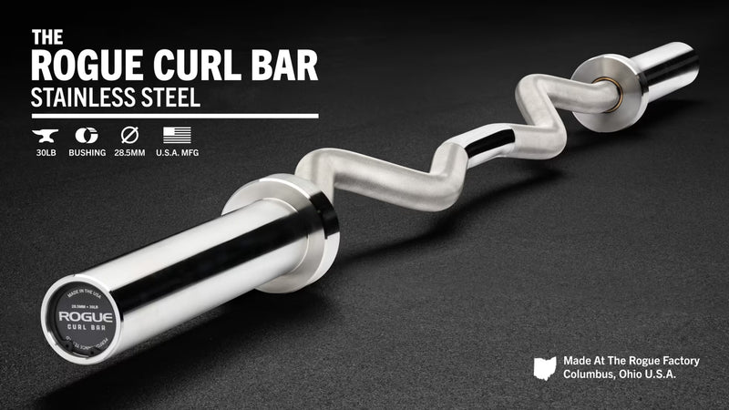 ROGUE カールバー ステンレススチール シルバーのカンバー形状シャフトを側面から捉えた全体、ローレット加工と滑らかな曲線を確認できる仕様