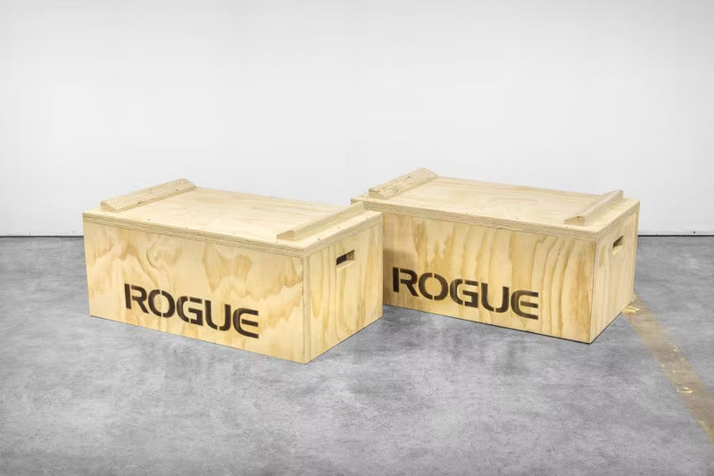 ナチュラルウッドカラーのROGUE ウッドジャークボックス12インチモデルを左右セットで配置した斜め前方からの全体ビュー