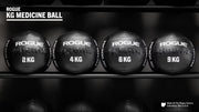 ROGUE KG メディシンボール ブラック 全4重量（2kg・4kg・6kg・9kg）を正面から並べた比較でサイズとラインアップが分かる