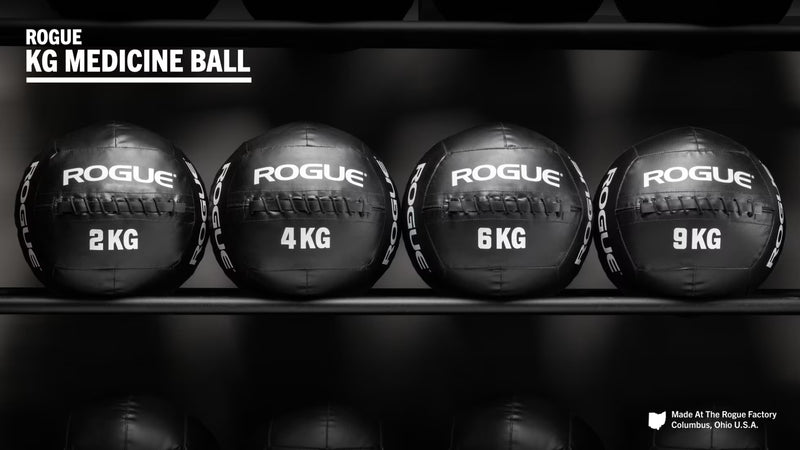 ROGUE KG メディシンボール ブラック 全4重量（2kg・4kg・6kg・9kg）を正面から並べた比較でサイズとラインアップが分かる