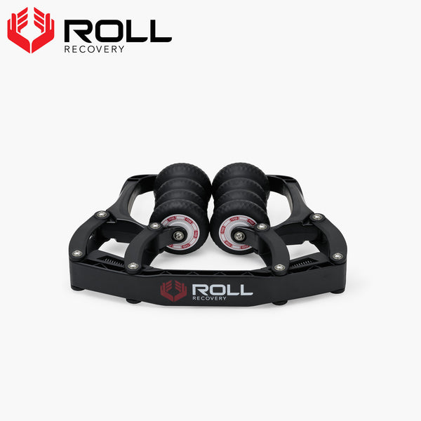 ROLL Recovery R8 カーボンブラック 正面から全体を捉えた製品外観、8つのローラーとフレーム構造が確認できるモビリティーツール