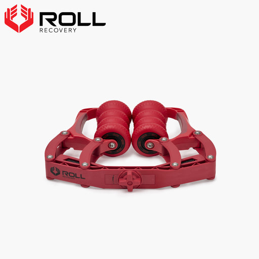 ROLL Recovery R8 プラス ラバレッド 正面から全体を捉えた製品外観、8つのローラーと調整ダイヤルを備えたセルフリカバリーツール