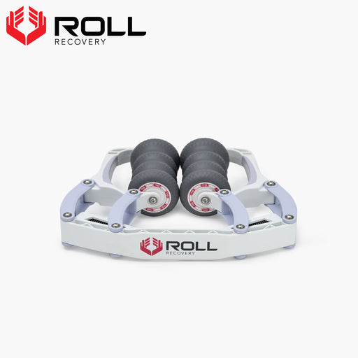 ROLL Recovery R8 アルパインホワイト 正面から全体を捉えた製品外観、対向するローラーと軽量フレームが分かるモビリティーツール