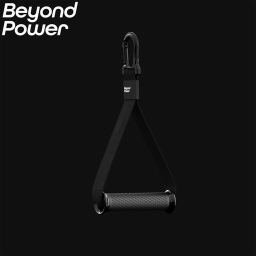 beyond power ベーシックハンドル ブラック 正面ビュー ケーブルマシン用シングルハンドルのストラップ構造とローレット加工グリップを確認できる構図