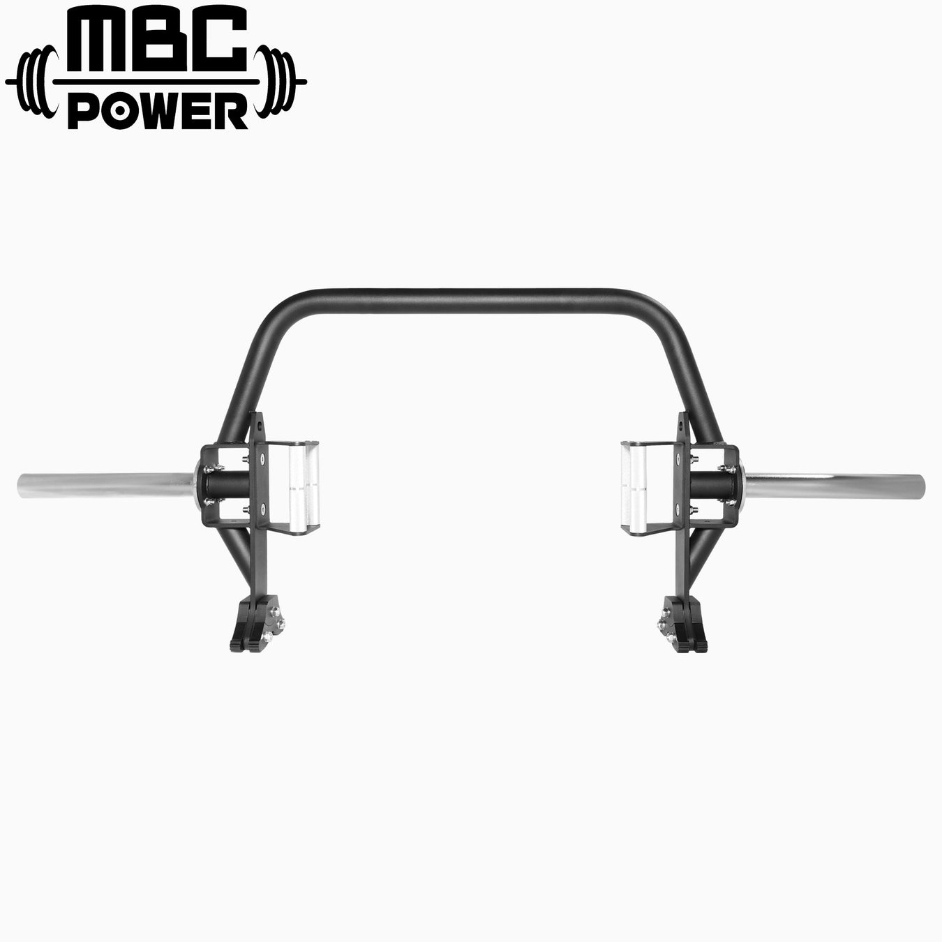 MBC オープンヘックスバーを正面やや引きで配置し、ブラック塗装のフレーム形状とシルバーの回転スリーブ、床設置時の安定した支持脚が確認できる構図