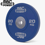 MBC ウレタンバンパープレート ブルー 20kgを正面から捉えた中央配置ビュー、ロゴ・重量表記とセンターハブの形状が分かる構図
